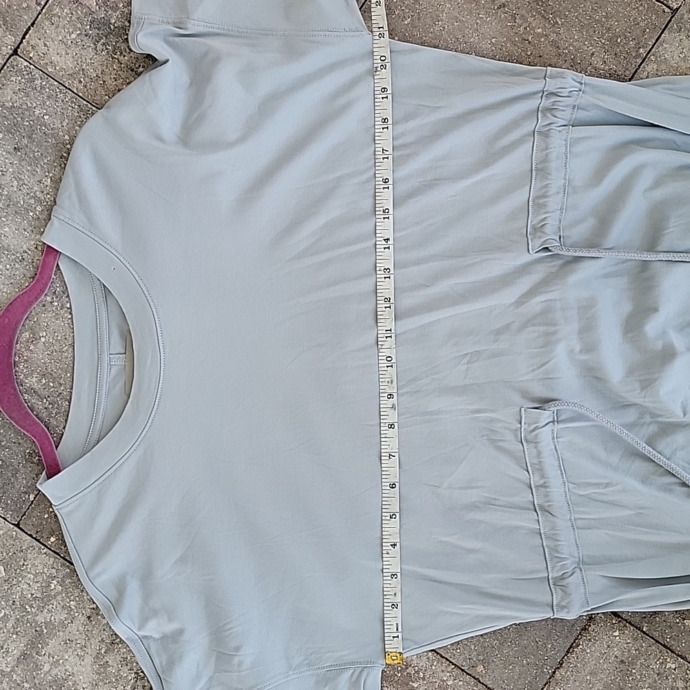 Everlane Cotton Tee Dress Tie Front Sz M Blue Gray One Side Slit Relaxed Fit - Picture 6 of 12